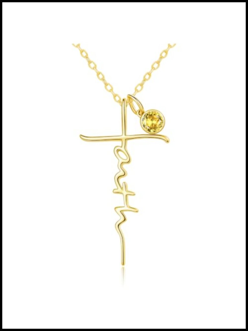 14K Gold Plated Citrine Faith Cross Pendant Necklace